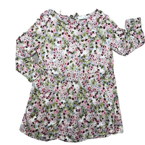J Jill Love Linen 100% Linen Blouse Pink Green Watercolor Floral Shirt Sz Small - Picture 1 of 14